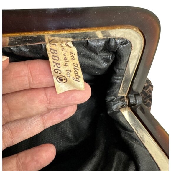 Vintage Italian Lucite Snap Clutch Purse With Brown/Black Geometric Pattern - Picture 8 of 10